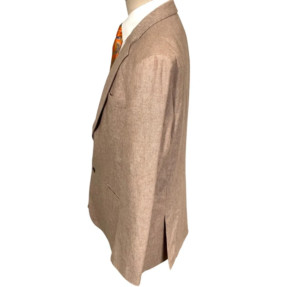 Stafford Blazer Mens 46R Tan Classic Fit Neutral Lightweight Linen Cotton Jacket